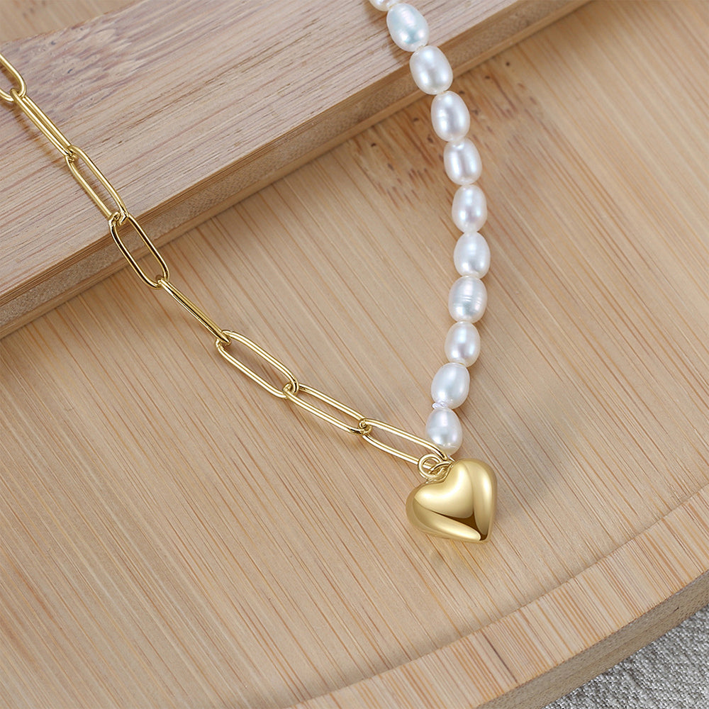 925 Sterling Silver Natural Pearl Necklace Fashion Jewelry Gift for Women Girls