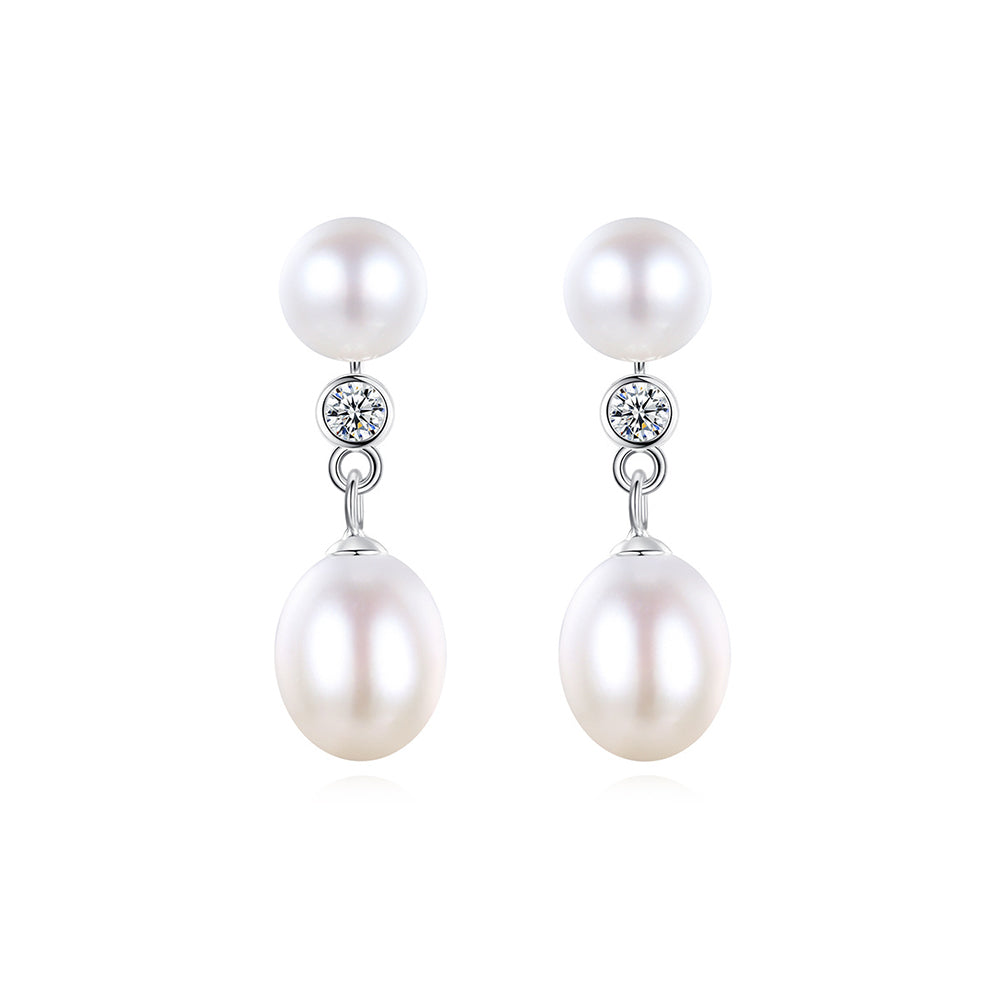925 Sterling Silver Natural Pearl Drop Earrings Fashion Jewelry Gift for Women Girls