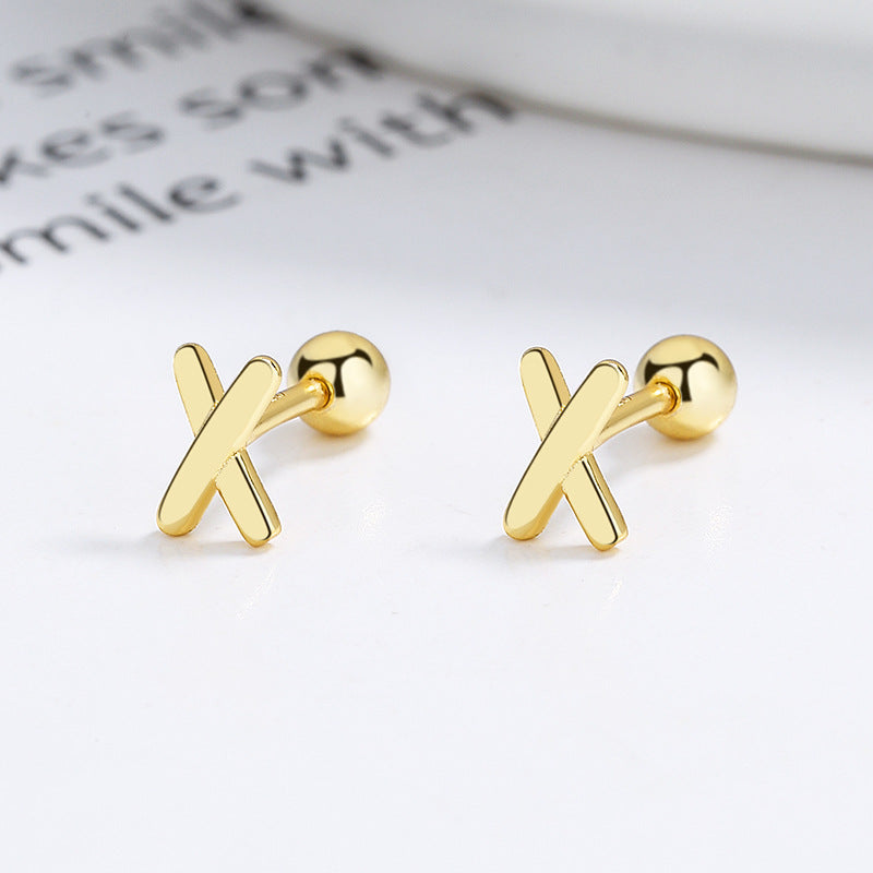 925 Sterling Silver X Screw Back Stud Earrings