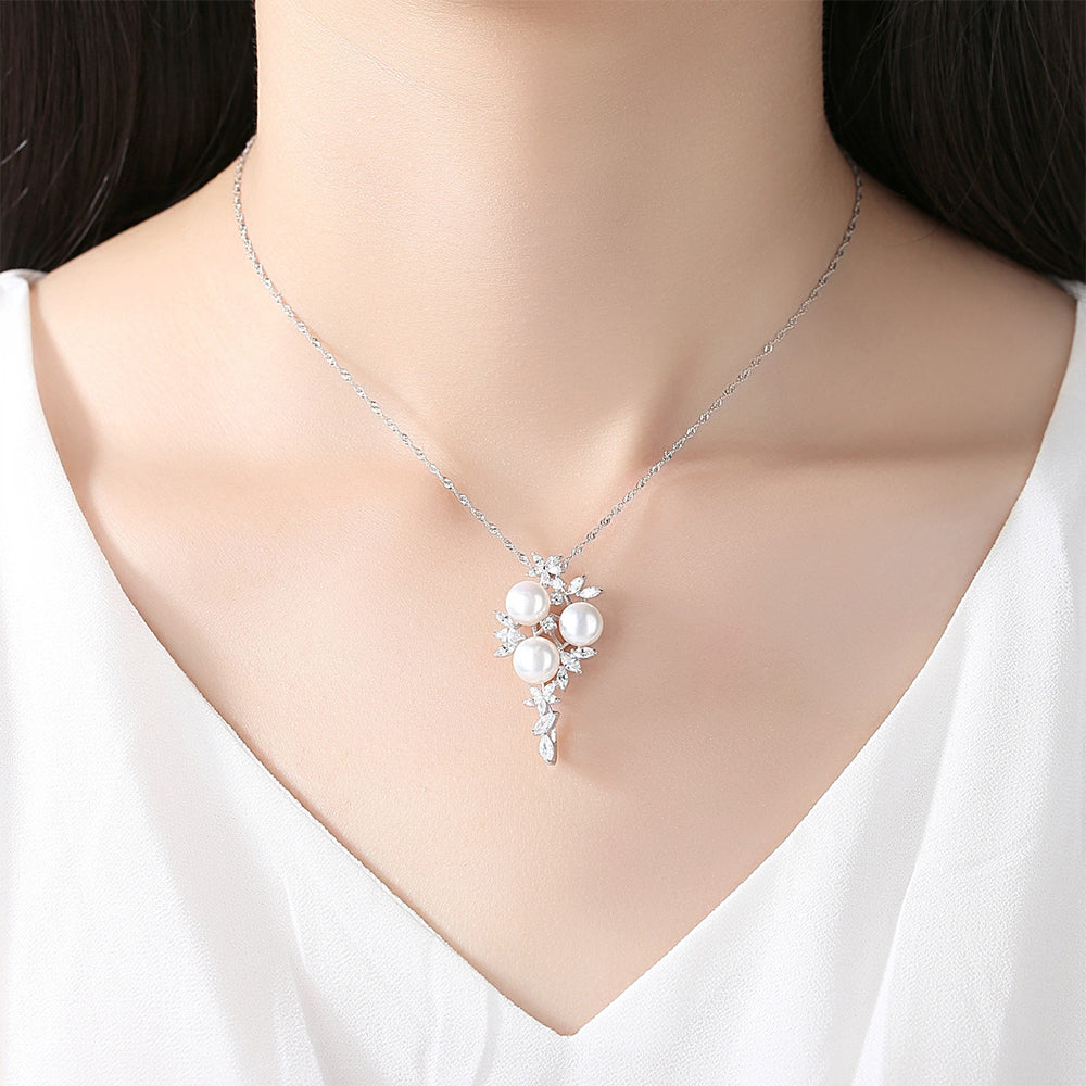 925 Sterling Silver Natural Pearl Drop Necklace Fashion Jewelry Gift for Women Girls
