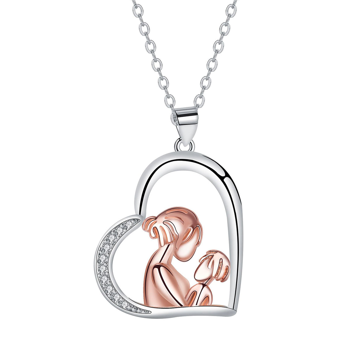 Copper With Silver/Rosegold Plated Heart Pendant Necklace