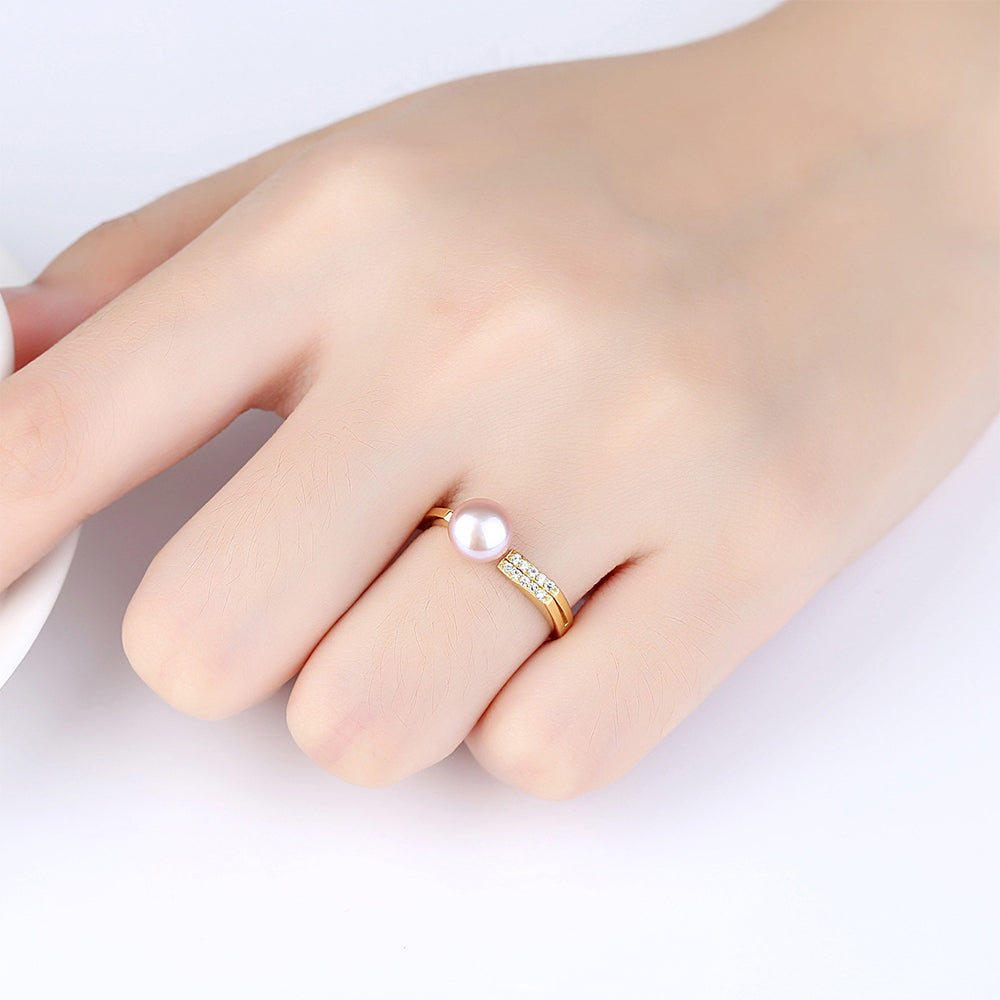925 Sterling Silver Natural Pearl Ring Fashion Jewelry Gift for Women Girls