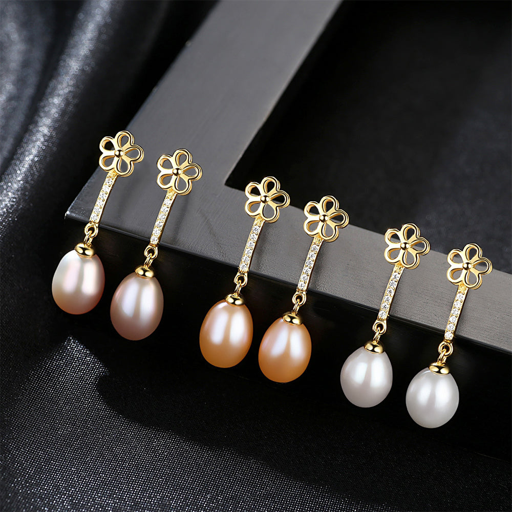 Pendientes colgantes de perla natural de plata de ley 925, joyería de moda, regalo para mujeres y niñas.