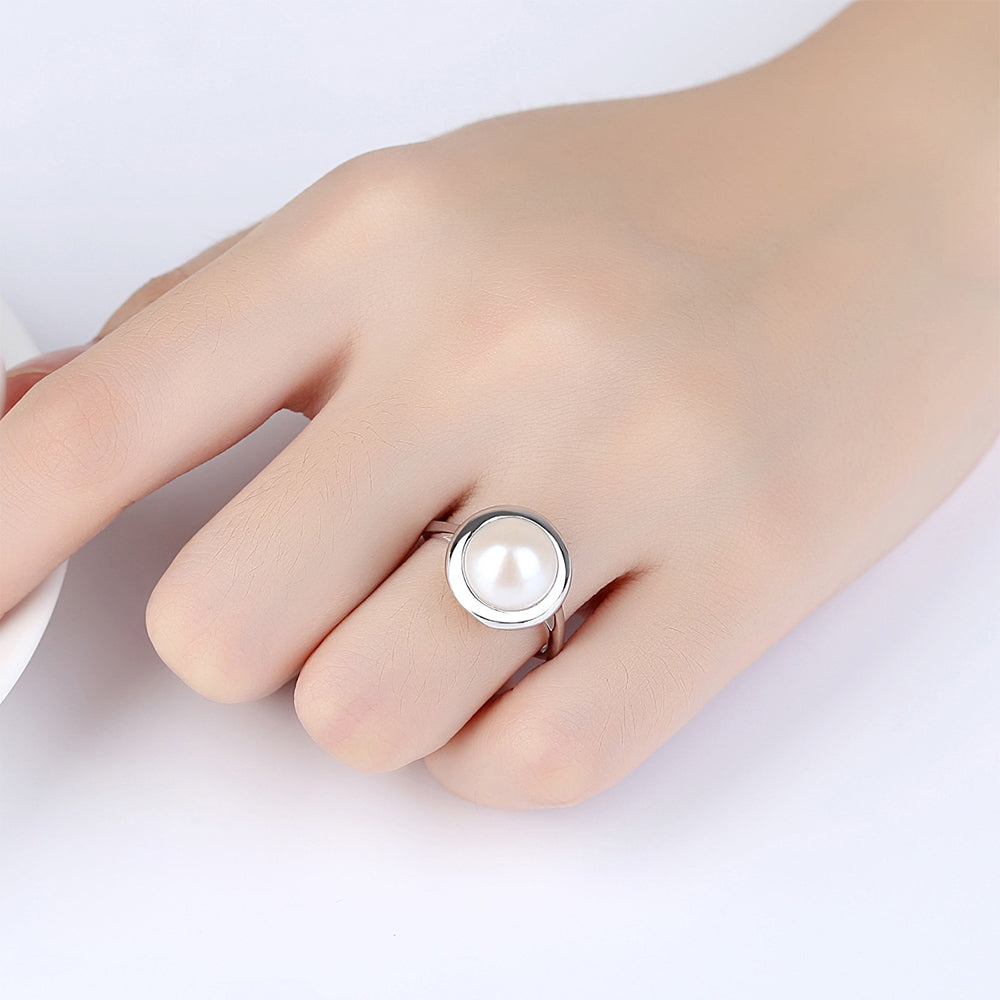 925 Sterling Silver Natural Pearl Ring Fashion Jewelry Gift for Women Girls