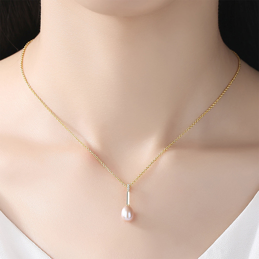 925 Sterling Silver Natural Pearl Drop Necklace Fashion Jewelry Gift for Women Girls