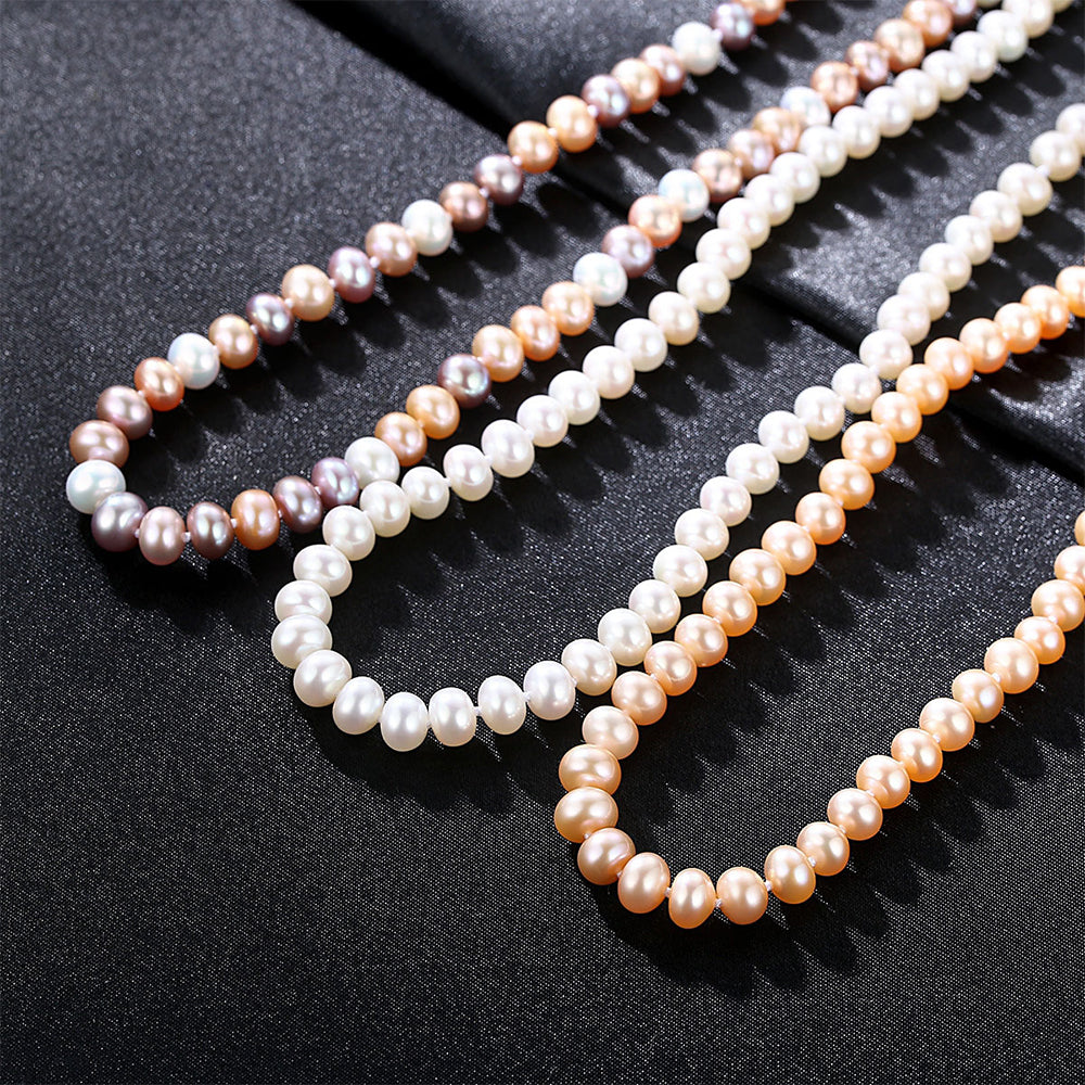925 Sterling Silver Natural Pearl Necklace Fashion Jewelry Gift for Women Girls