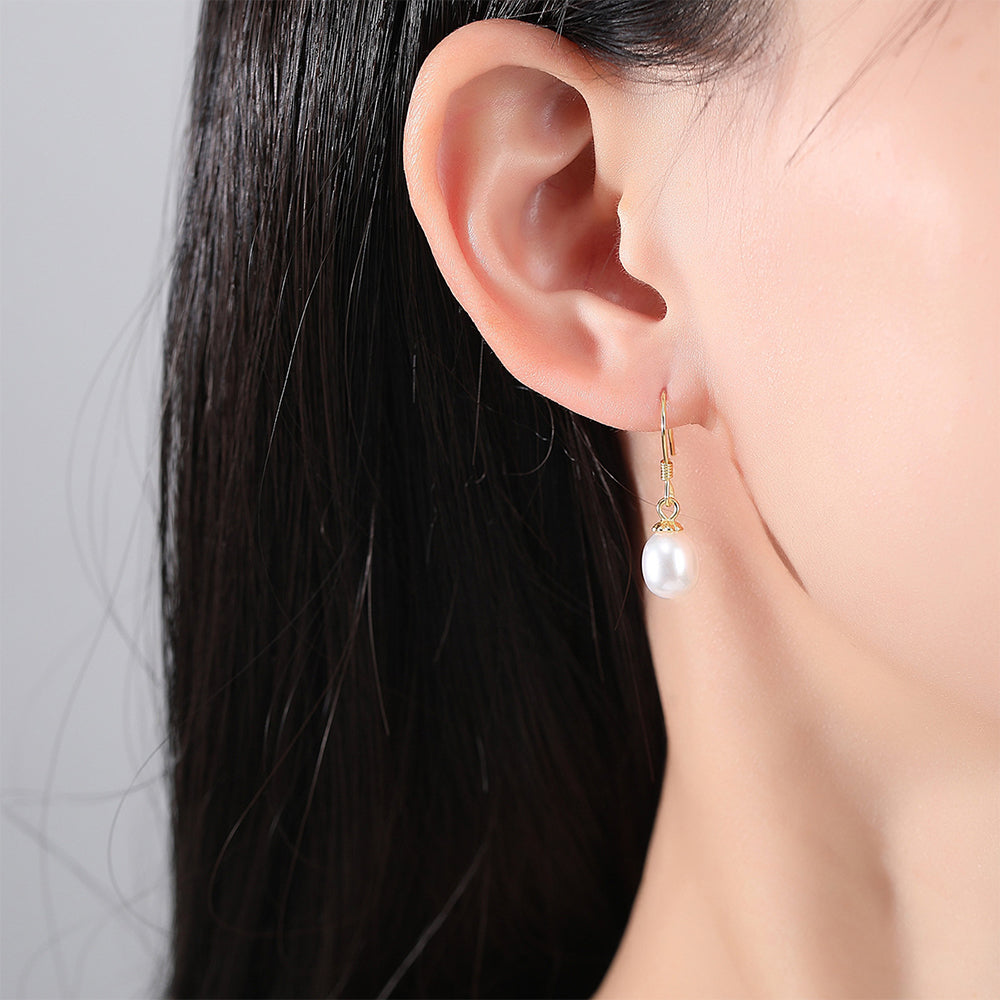 Pendientes colgantes de perla natural de plata de ley 925, joyería de moda, regalo para mujeres y niñas.