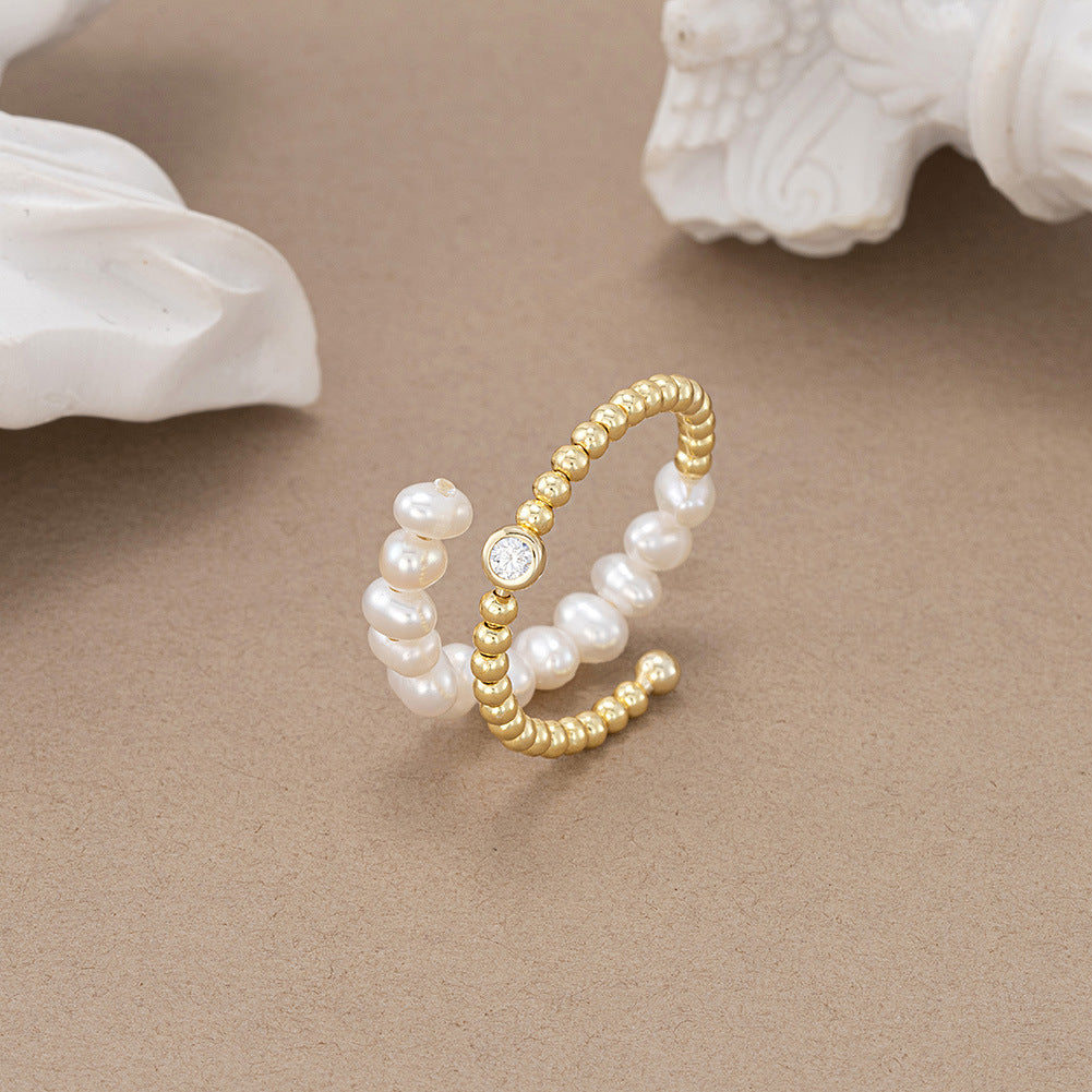925 Sterling Silver Natural Pearl Ring Fashion Jewelry Gift for Women Girls