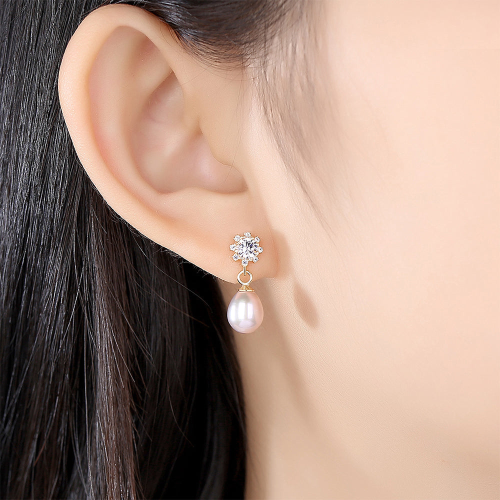 925 Sterling Silver Natural Pearl Drop Earrings Fashion Jewelry Gift for Women Girls