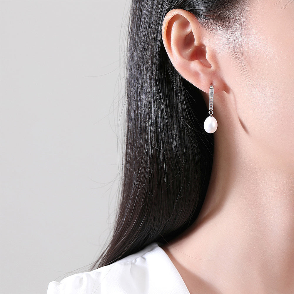 925 Sterling Silver Natural Pearl Drop Earrings Fashion Jewelry Gift for Women Girls