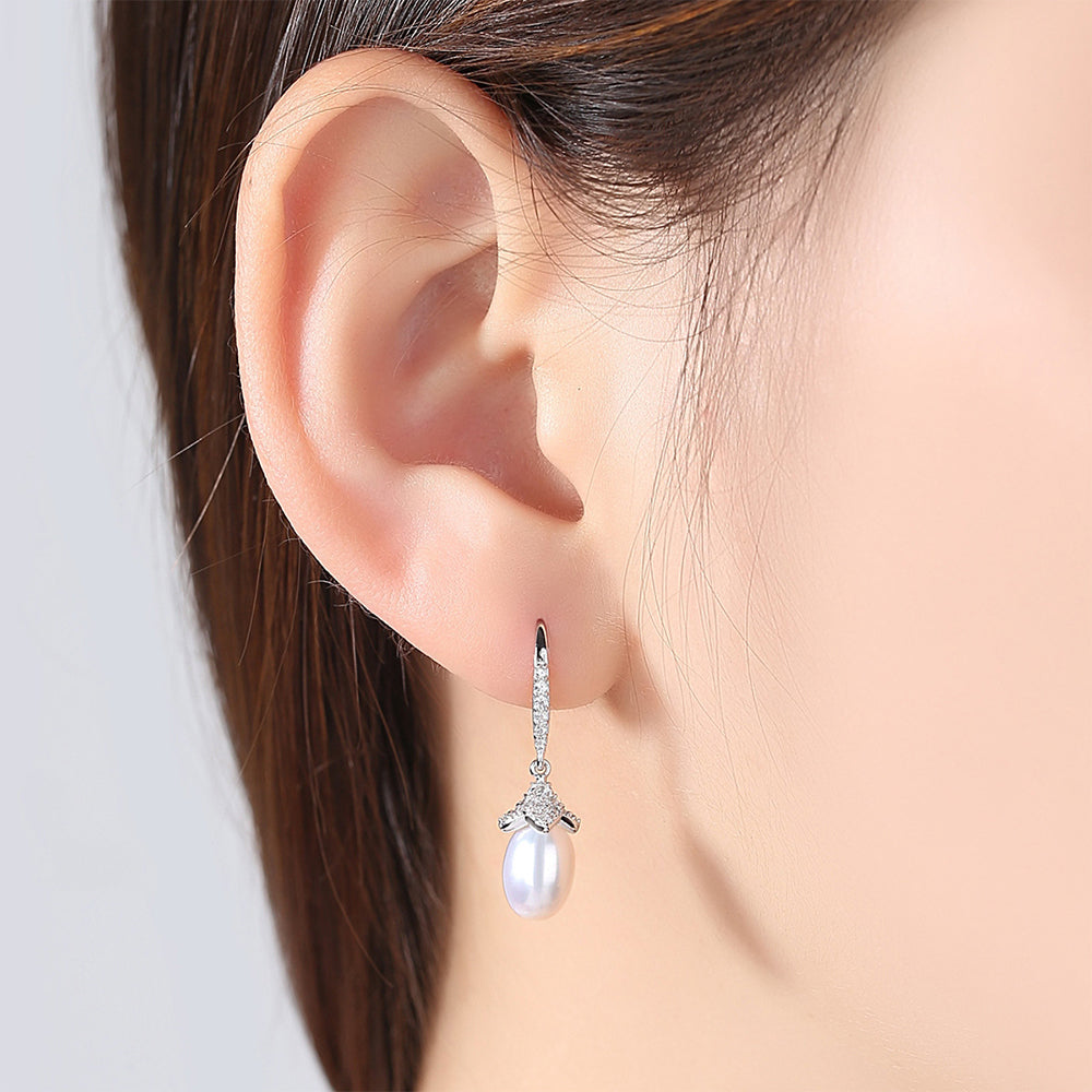 925 Sterling Silver Natural Pearl Drop Necklace Fashion Jewelry Gift for Women Girls