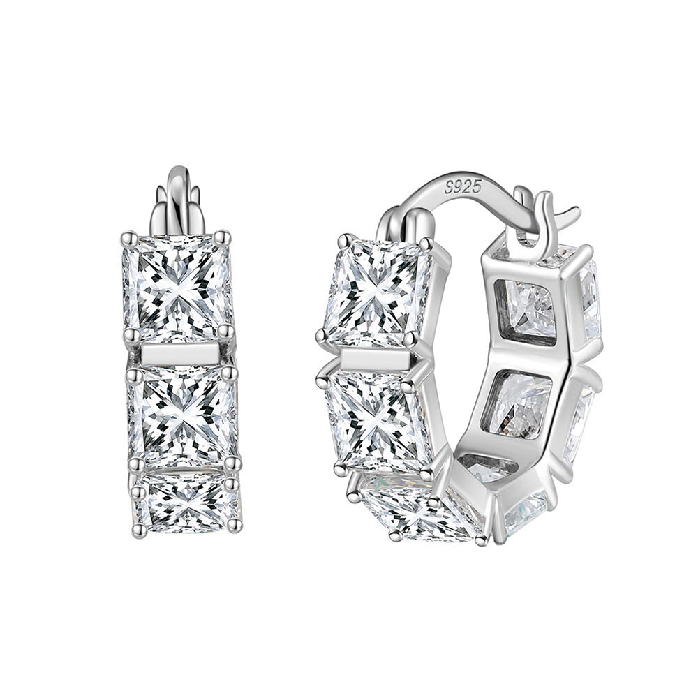925 Sterling Silver Hoop Zircon Earrings