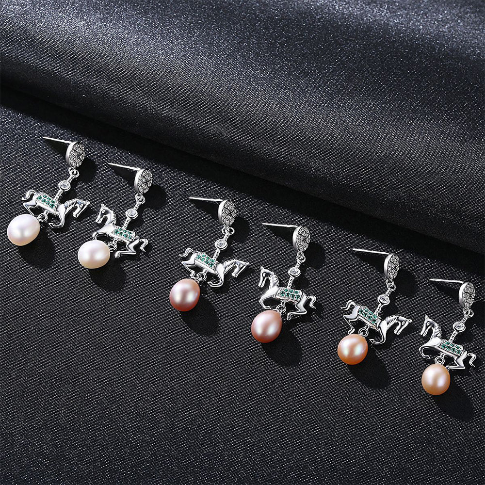 Pendientes largos de perla natural en plata de ley 925, joyería de moda, regalo para mujeres y niñas.