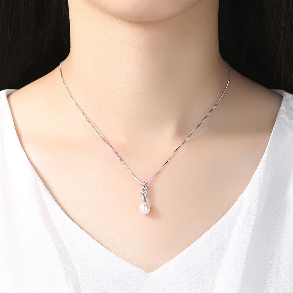 925 Sterling Silver Natural Pearl Drop Necklace Fashion Jewelry Gift for Women Girls