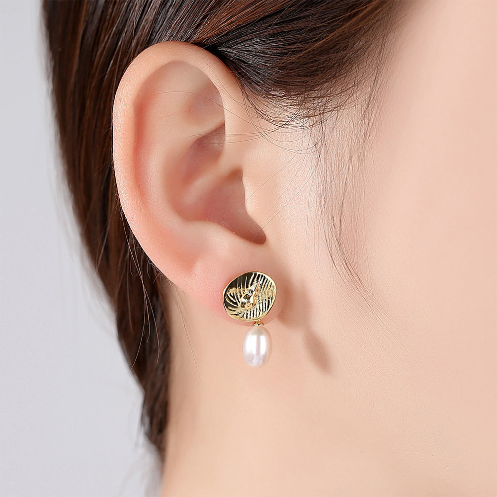 925 Sterling Silver Natural Pearl Long Drop Earrings Fashion Jewelry Gift for Women Girls