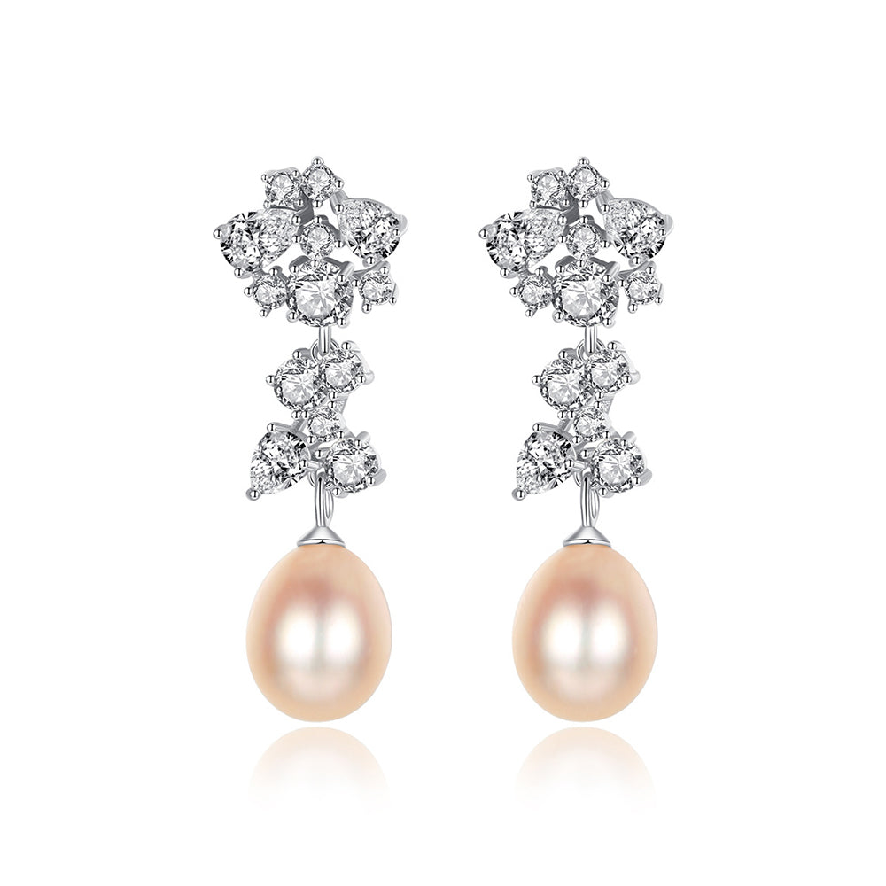 925 Sterling Silver Natural Pearl Drop Earrings Fashion Jewelry Gift for Women Girls