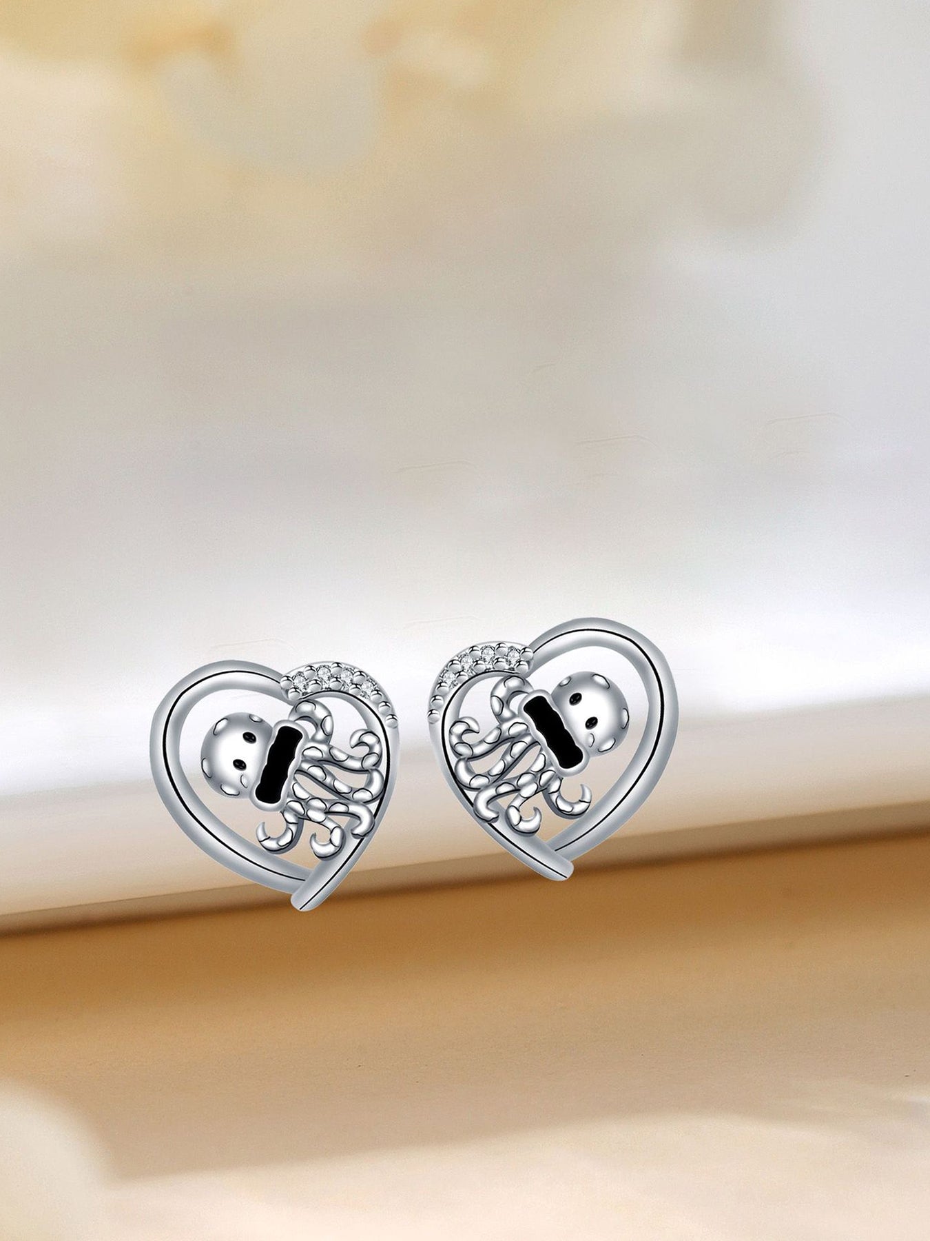 Squidward Design Heart Shaped Earrings, Stud Earrings, Fashion Jewelry for Party, Daily Clothing Decor, Trendy All-match & Exquisite Jewelry for Gift