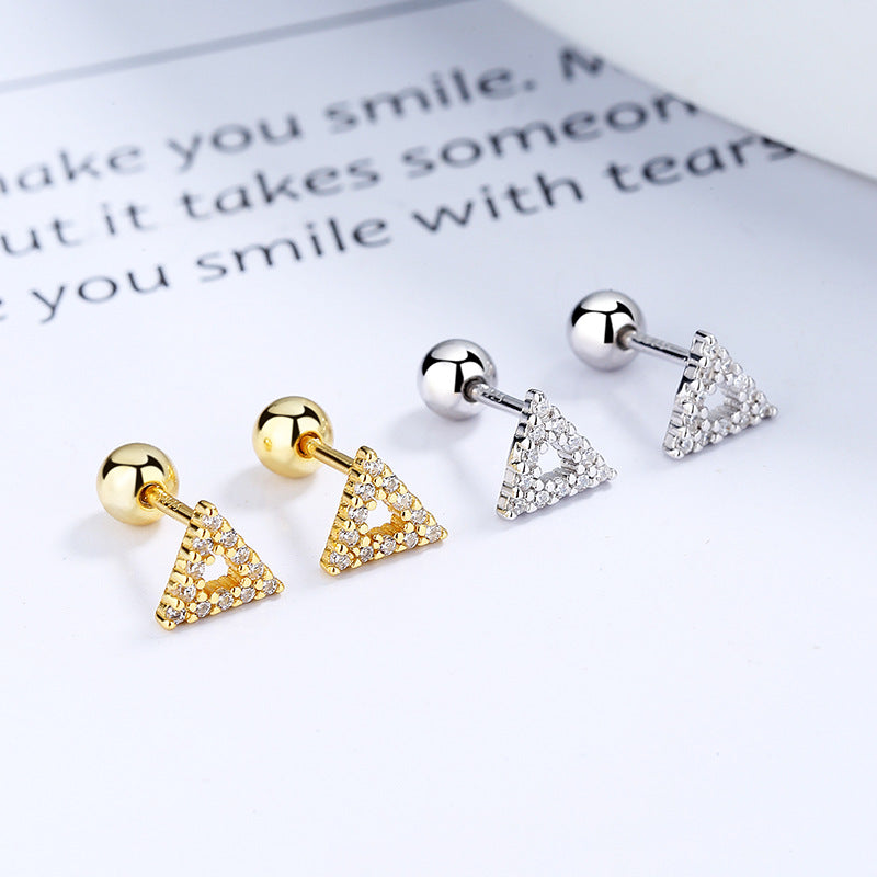 925 Sterling Silver Triangle Screw Back Stud Earrings