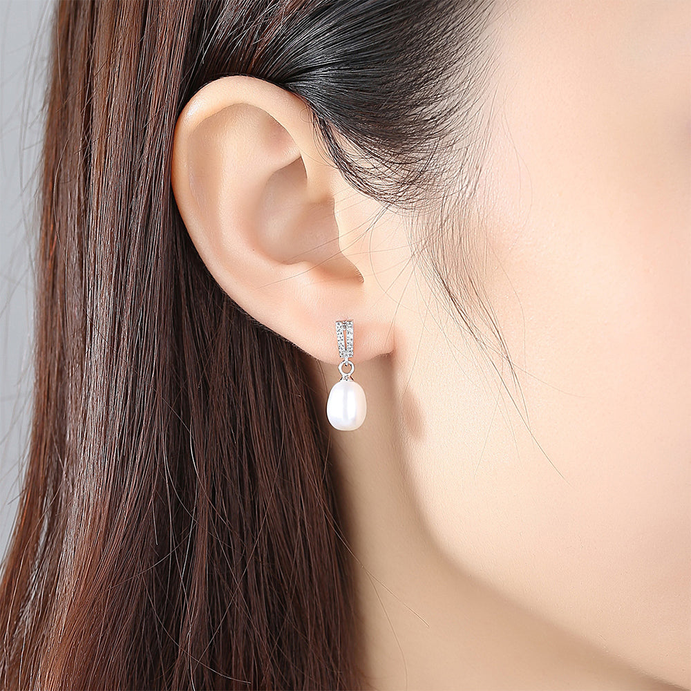 925 Sterling Silver Natural Pearl Drop Earrings Fashion Jewelry Gift for Women Girls