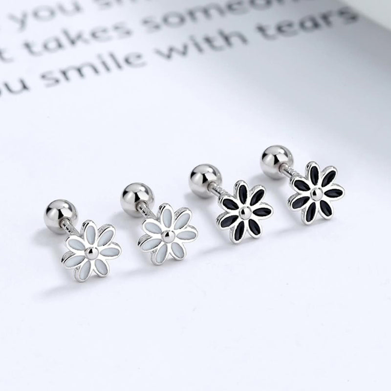 925 Sterling Silver Flower Screwed Earrings