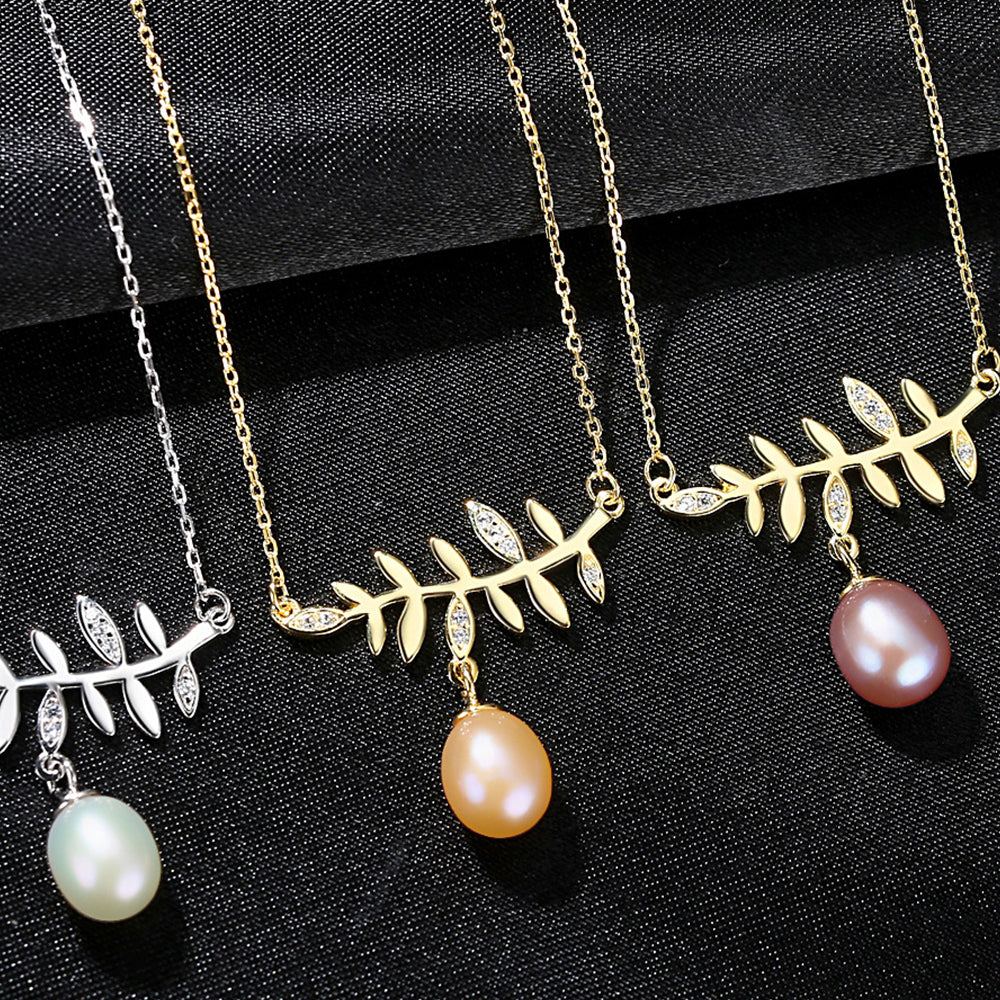 925 Sterling Silver Natural Pearl Drop Necklace Fashion Jewelry Gift for Women Girls