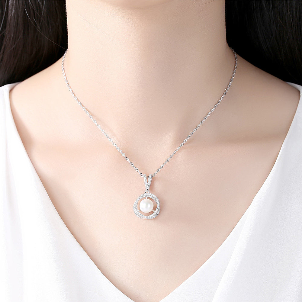 925 Sterling Silver Natural Pearl Drop Necklace Fashion Jewelry Gift for Women Girls