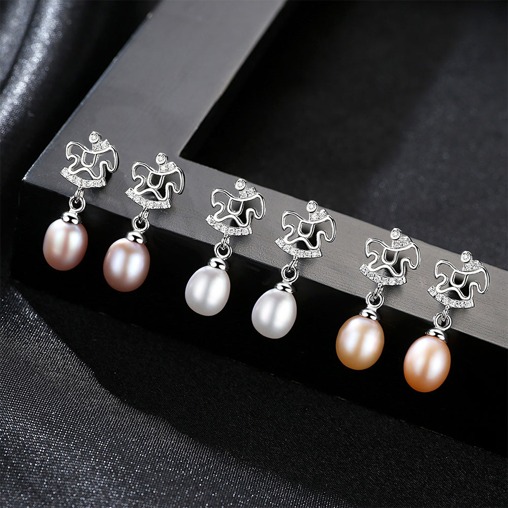 925 Sterling Silver Natural Pearl Drop Earrings Fashion Jewelry Gift for Women Girls