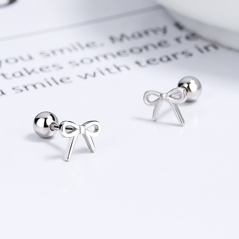 925 Sterling Silver Bow Screw Back Stud Earrings