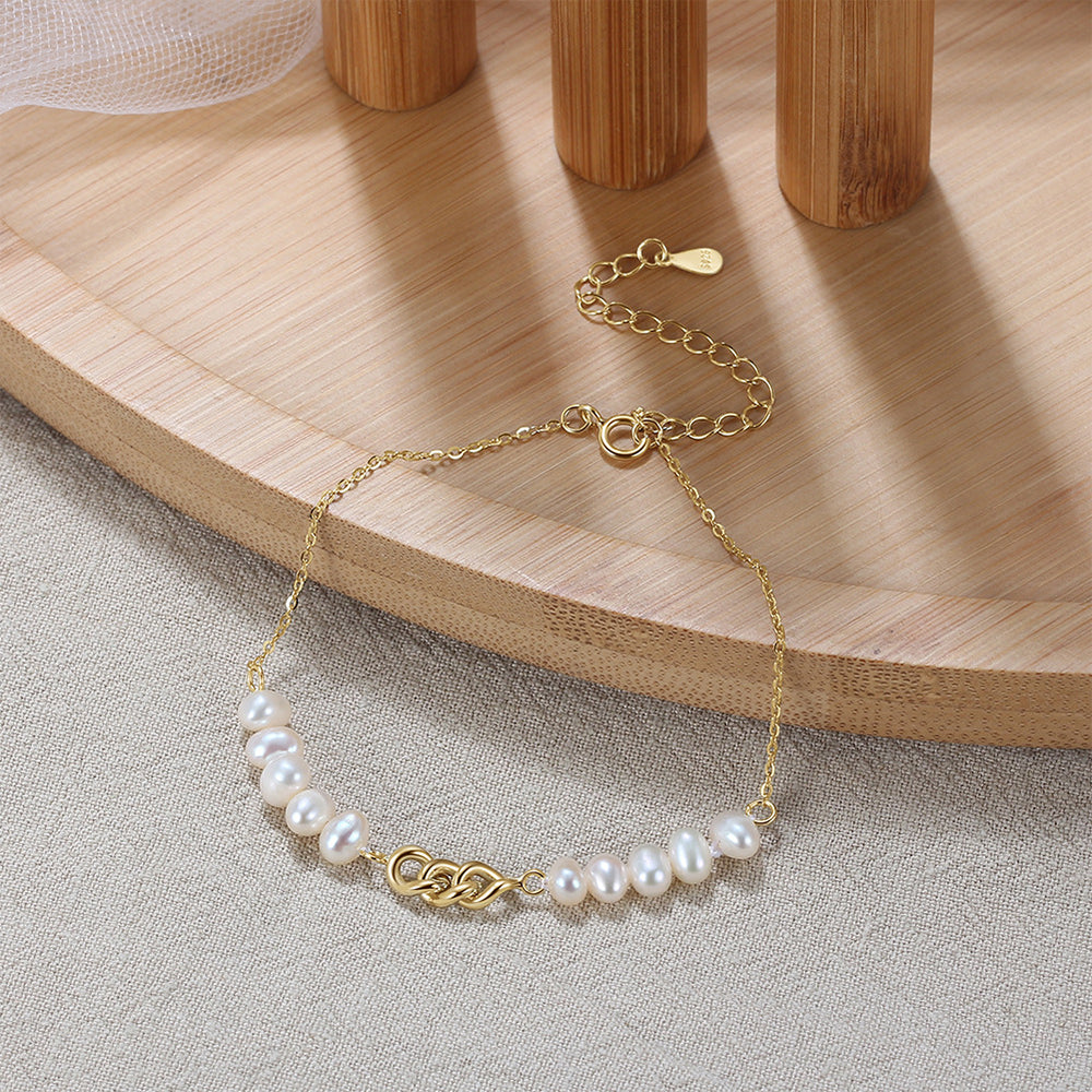 925 Sterling Silver Pearl Bracelet Fashion Jewelry Gift for Women Girls