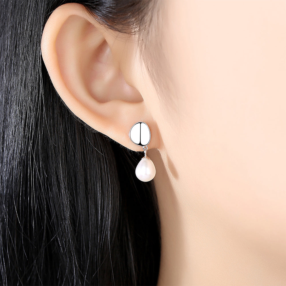 925 Sterling Silver Natural Pearl Drop Earrings Fashion Jewelry Gift for Women Girls