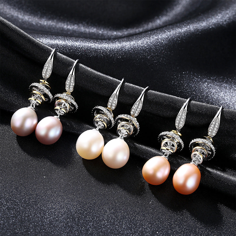 925 Sterling Silver Natural Pearl Drop Earrings Fashion Jewelry Gift for Women Girls