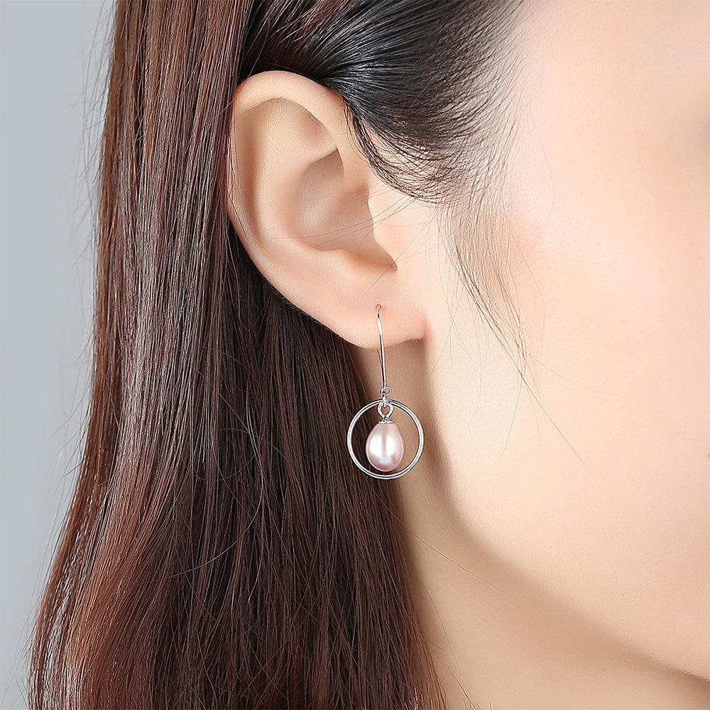 925 Sterling Silver Natural Pearl Drop Earrings Fashion Jewelry Gift for Women Girls