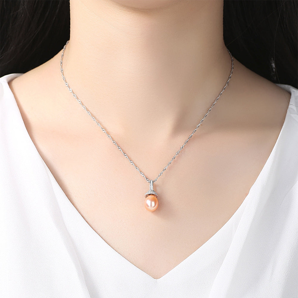 925 Sterling Silver Natural Pearl Drop Necklace Fashion Jewelry Gift for Women Girls
