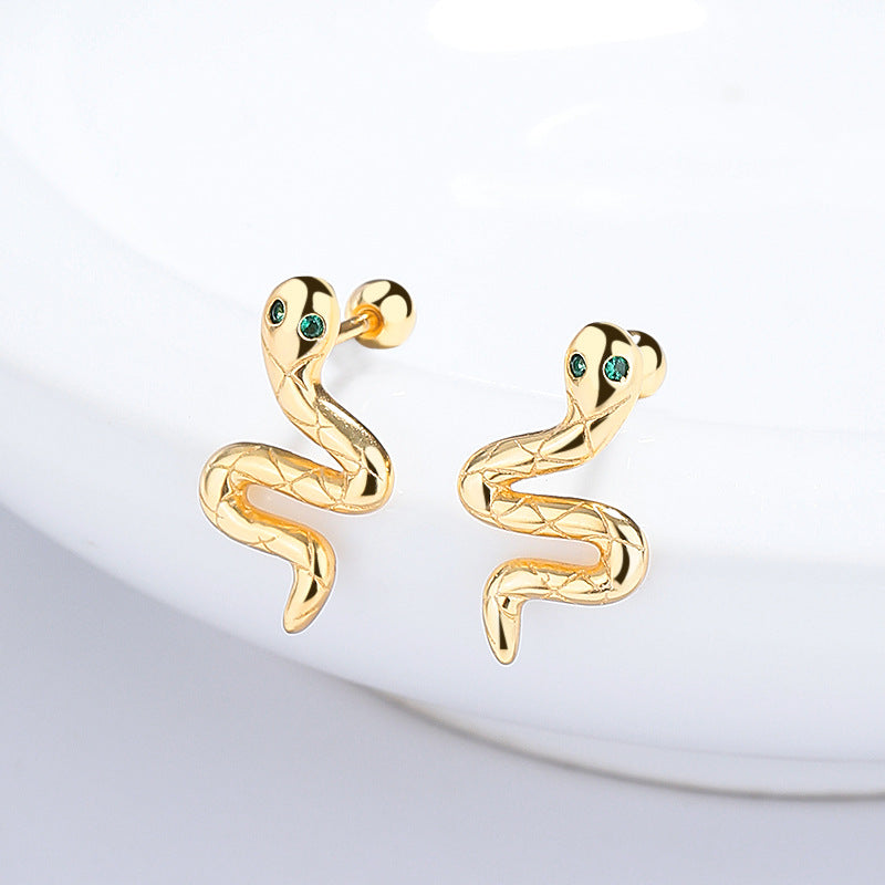 925 Sterling Silver Snake Screw Back Stud Earrings