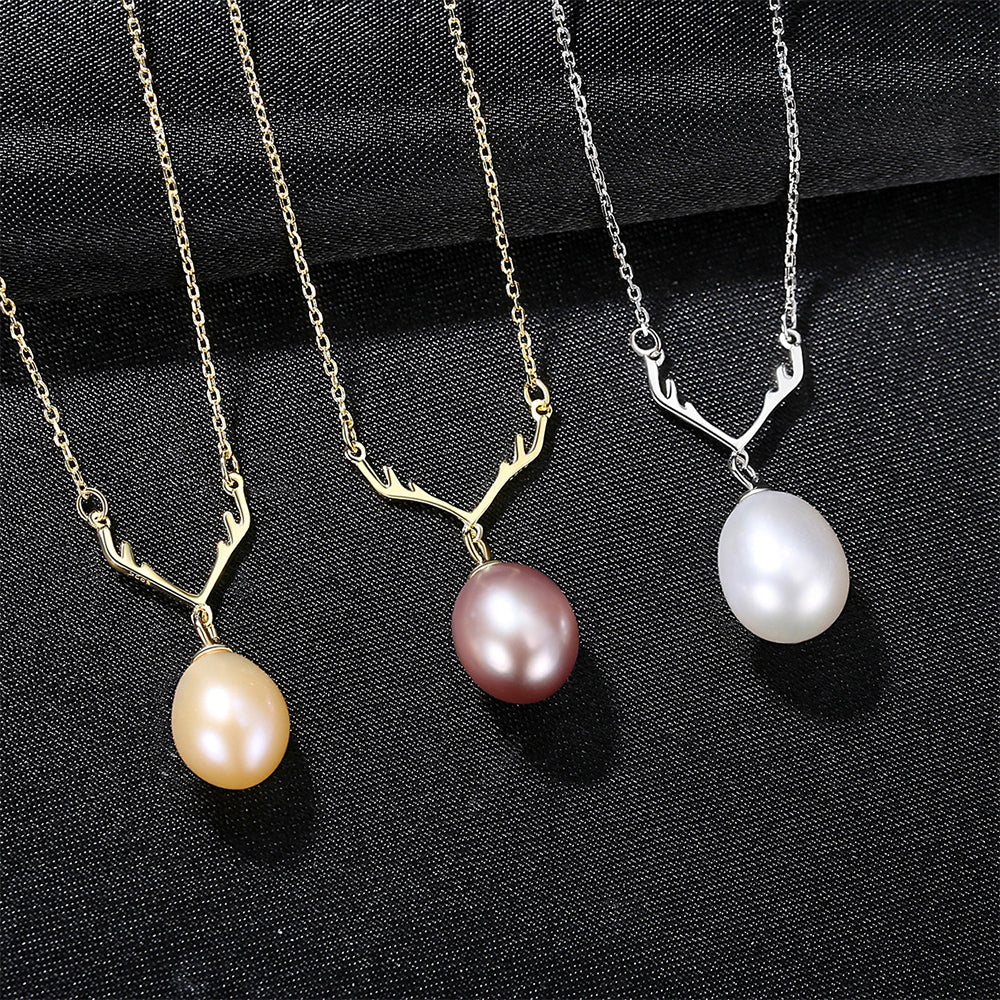 925 Sterling Silver Natural Pearl Drop Necklace Fashion Jewelry Gift for Women Girls