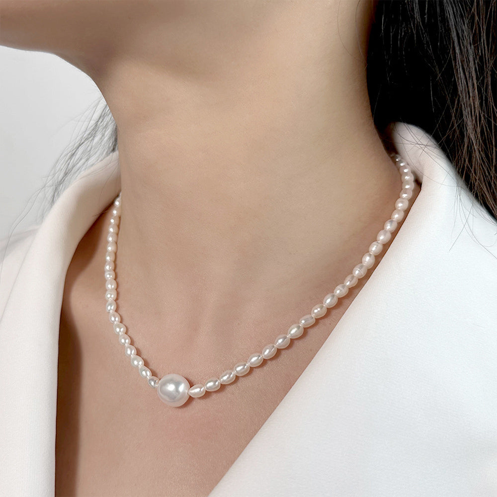 925 Sterling Silver Natural Pearl Necklace Fashion Jewelry Gift for Women Girls