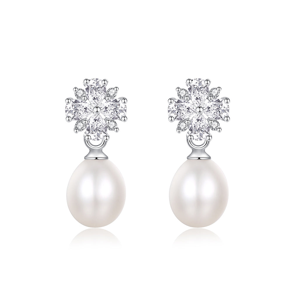 925 Sterling Silver Natural Pearl Drop Earrings Fashion Jewelry Gift for Women Girls