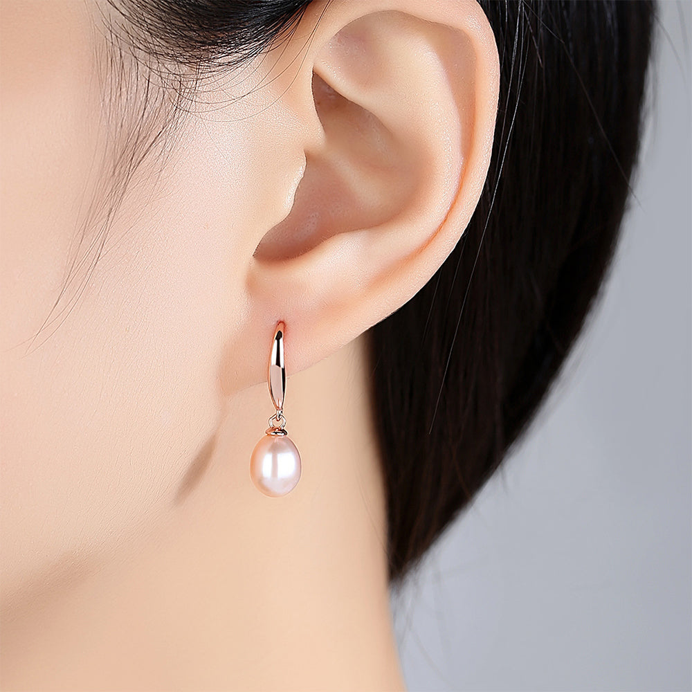 Pendientes de gancho con perla natural de plata de ley 925, joyería de moda, regalo para mujeres y niñas.