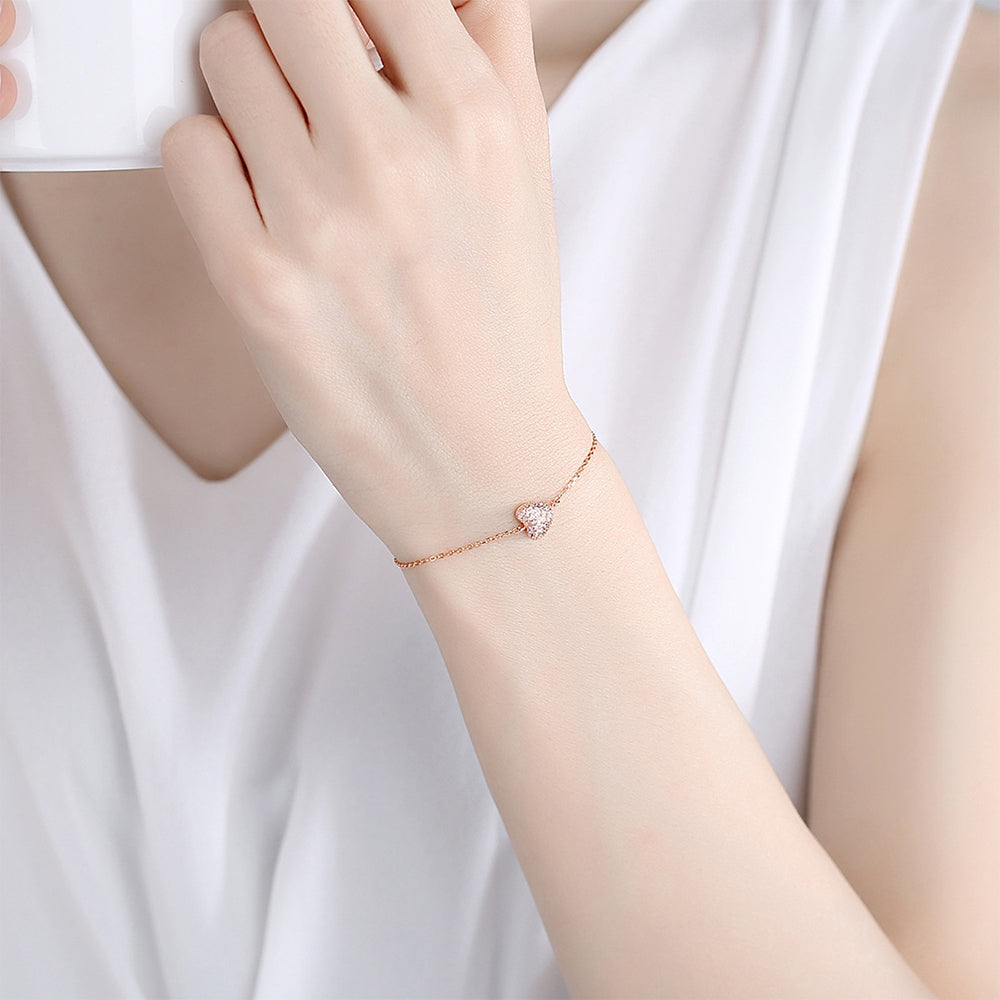 925 Sterling Silver Heart Bracelet Fashion Jewelry Gift for Women Girls
