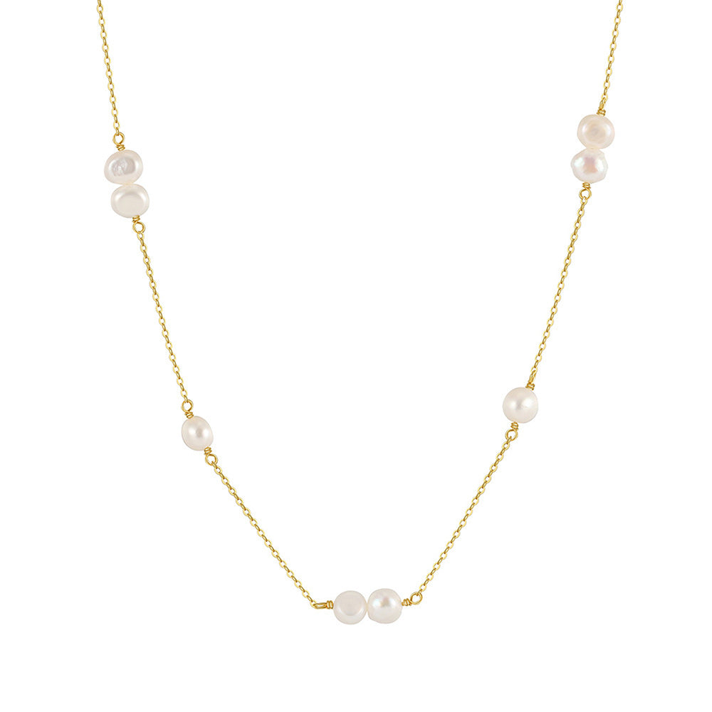 925 Sterling Silver Natural Pearl Necklace Fashion Jewelry Gift for Women Girls