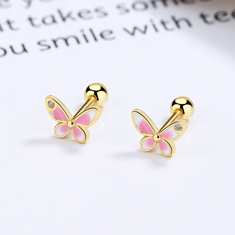 925 Sterling Silver Butterfly Screw Back Stud Earrings