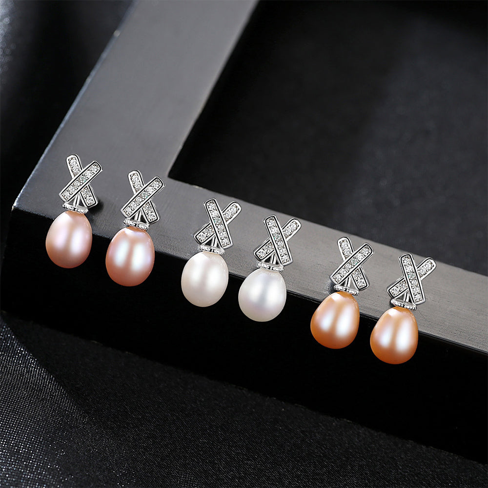 925 Sterling Silver Natural Pearl Drop Earrings Fashion Jewelry Gift for Women Girls