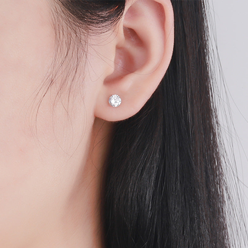 925 Sterling Silver Zircon Screw Back Stud Earrings