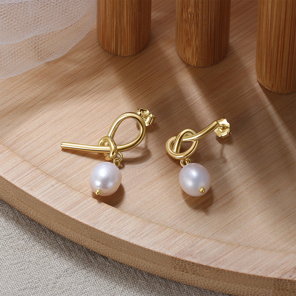 925 Sterling Silver Natural Pearl Earrings Fashion Jewelry Gift for Women Girl