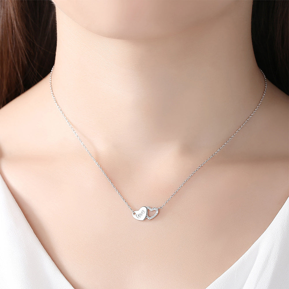 925 Sterling Silver Heart Necklace Fashion Jewelry Gift for Women Girls