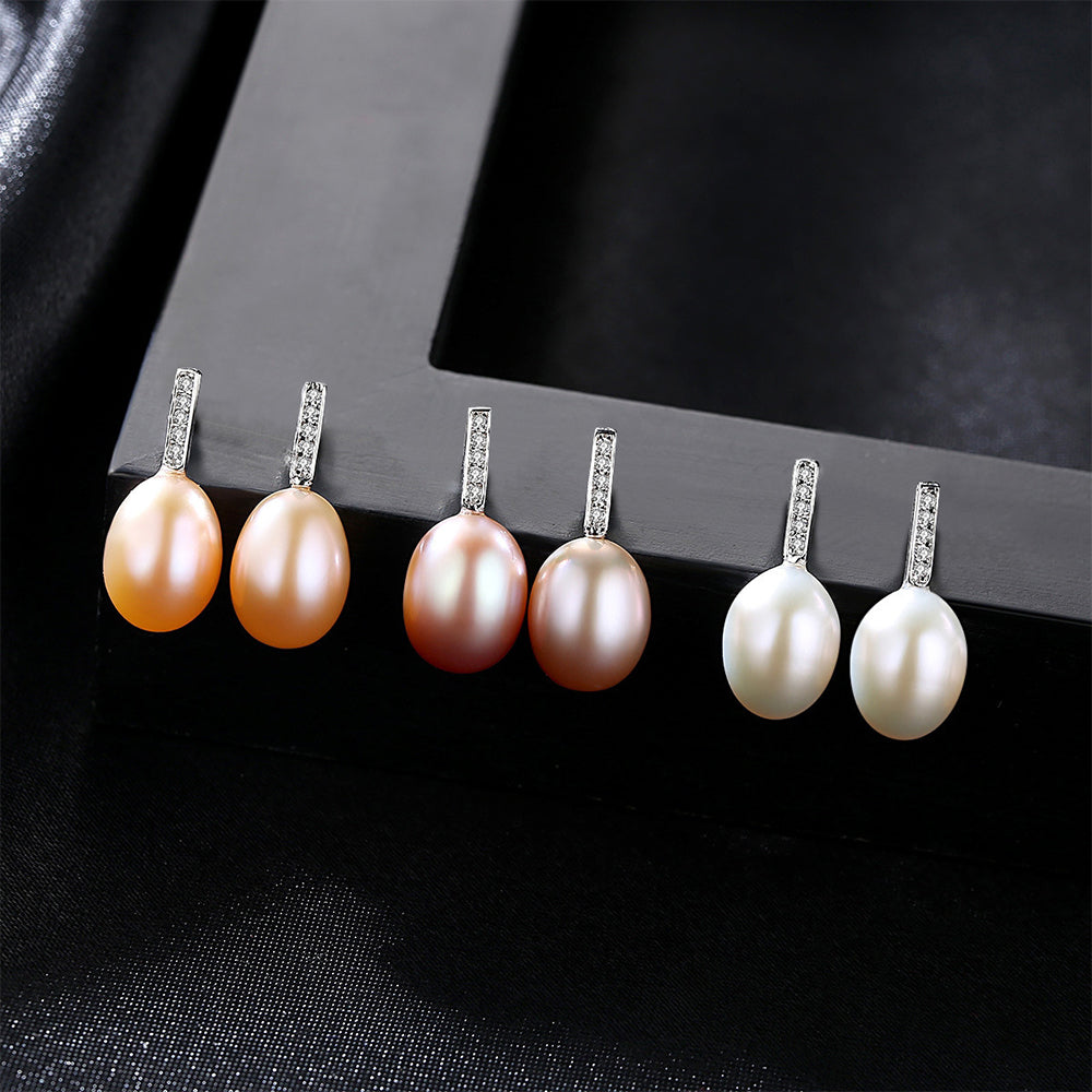 Pendientes colgantes de perla natural de plata de ley 925, joyería de moda, regalo para mujeres y niñas.