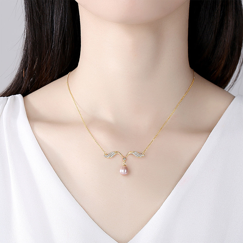 925 Sterling Silver Natural Pearl Drop Necklace Fashion Jewelry Gift for Women Girls