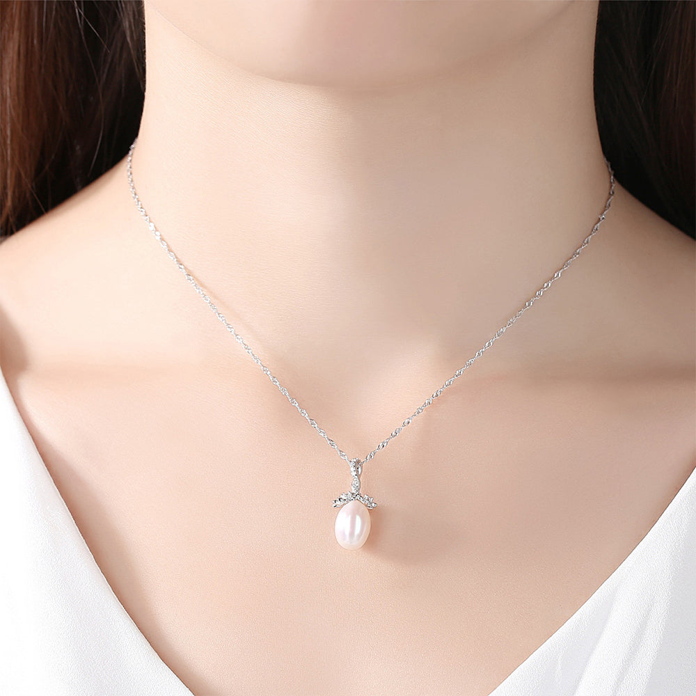 925 Sterling Silver Natural Pearl Drop Necklace Fashion Jewelry Gift for Women Girls