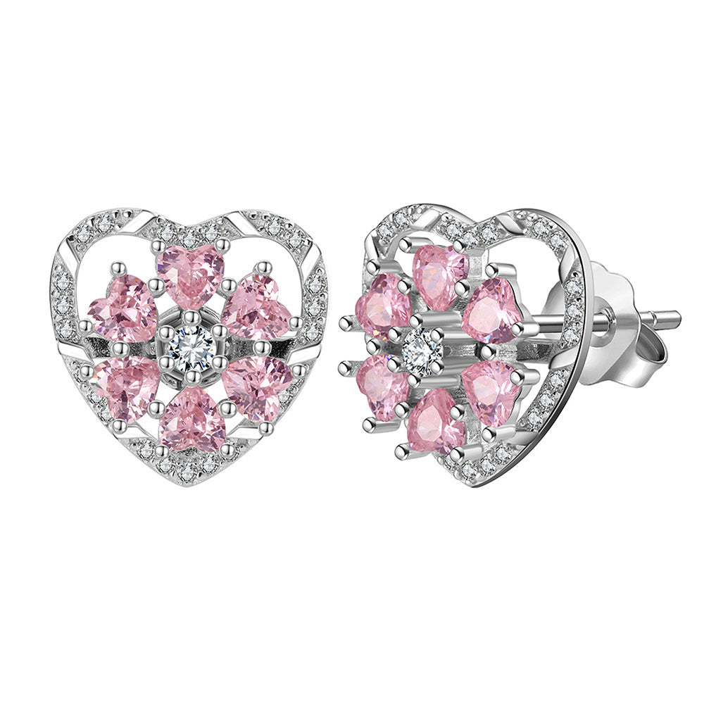 925 Sterling Silver Heart Zircon Earrings
