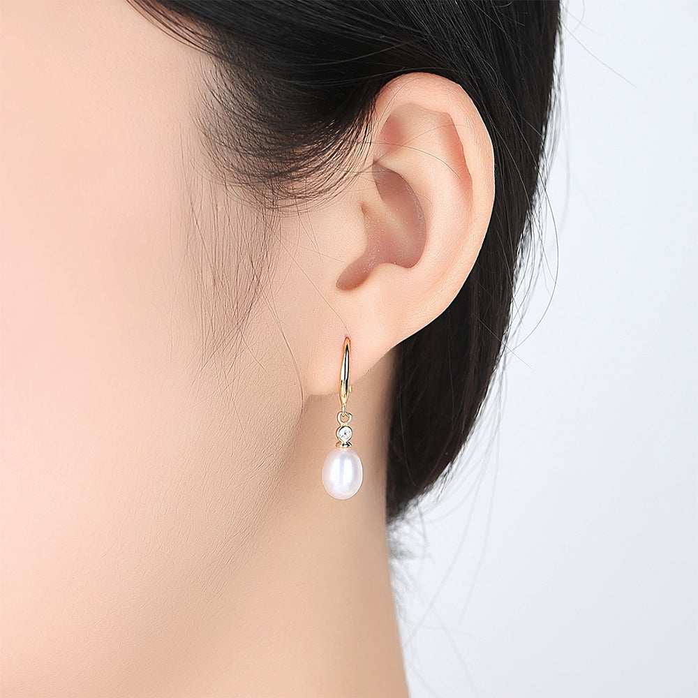 925 Sterling Silver Natural Pearl Drop Earrings Fashion Jewelry Gift for Women Girls